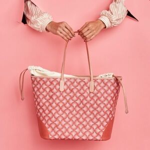 AMETTI Pink Geo Print Italian Large Luxury Leather Travel Tote Saffiano Canvas